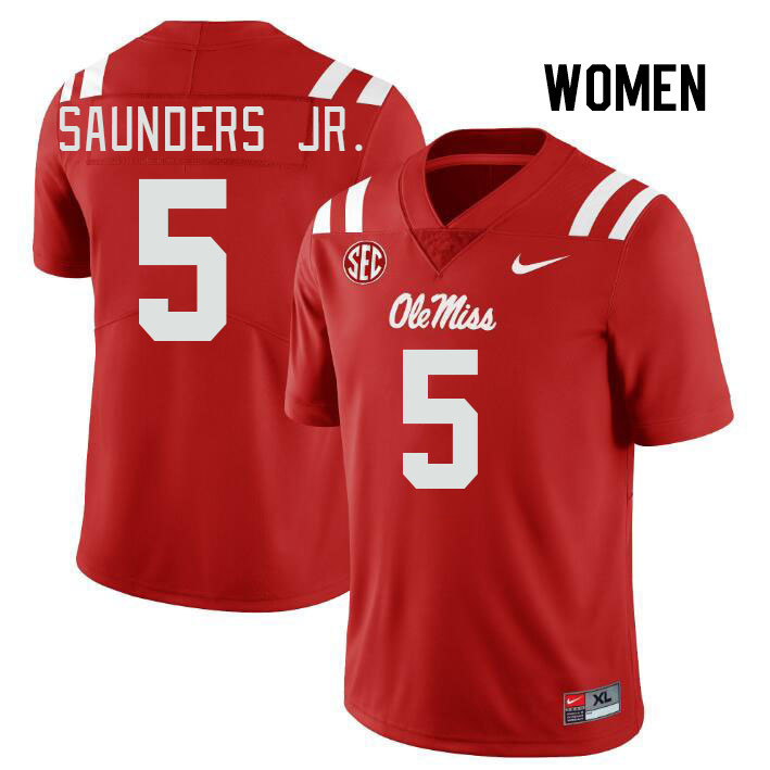 Women #5 John Saunders Jr. Ole Miss Rebels College Football Jerseys Stitched Sale-Red - Click Image to Close